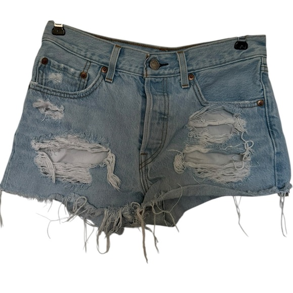 Levi’s 501 High Waisted Jean Shorts Ribbed Distressed - Picture 1 of 5